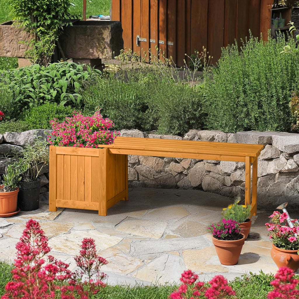 Wood Bench With Planter Box