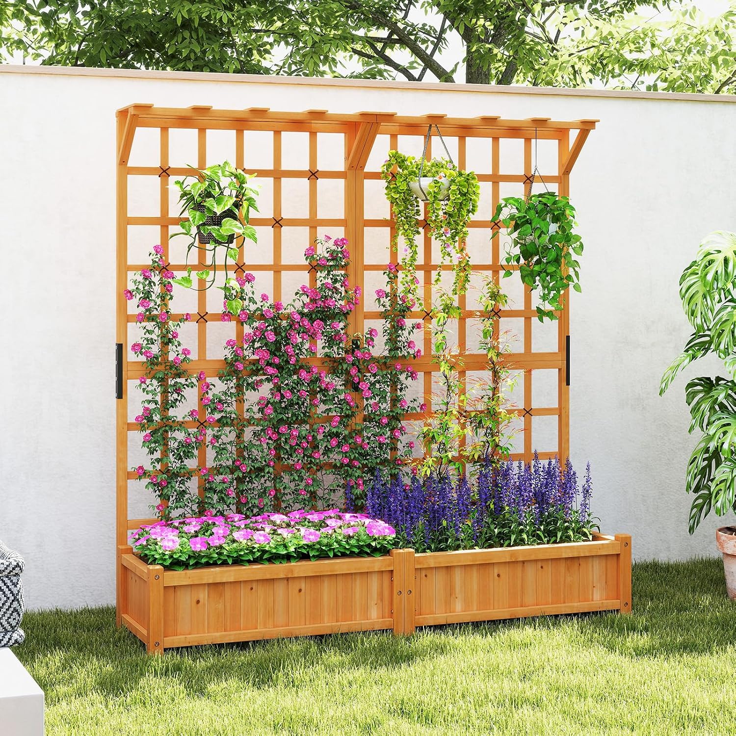Wooden Raised Bed with Trellis Roof