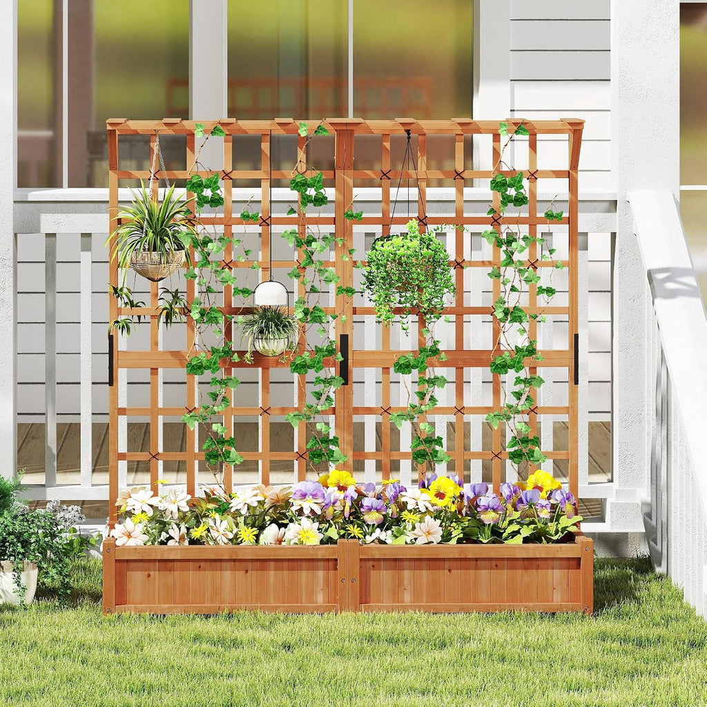 Wooden Raised Bed Lattice Trellis