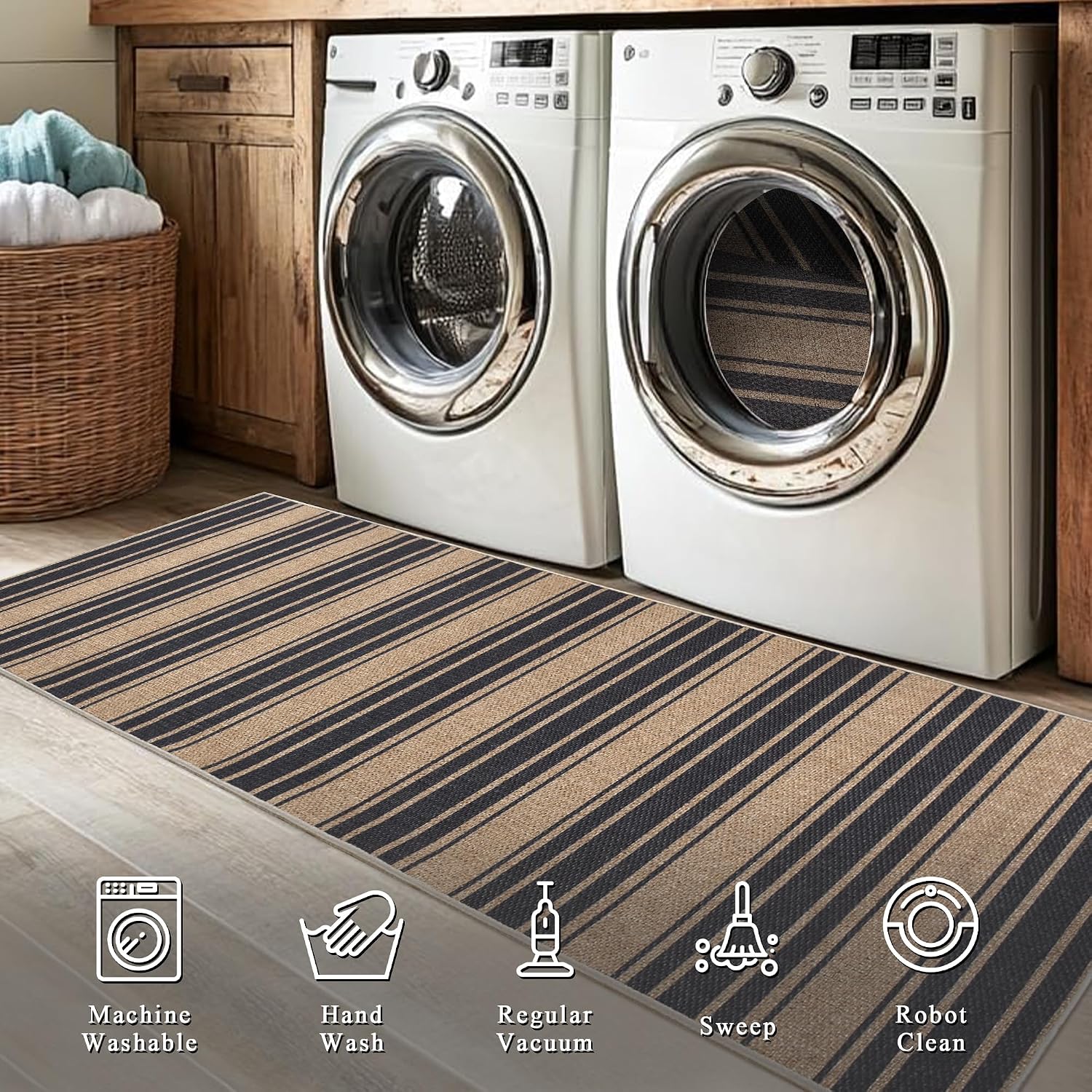 Striped Neutral Jute Outdoor Rug