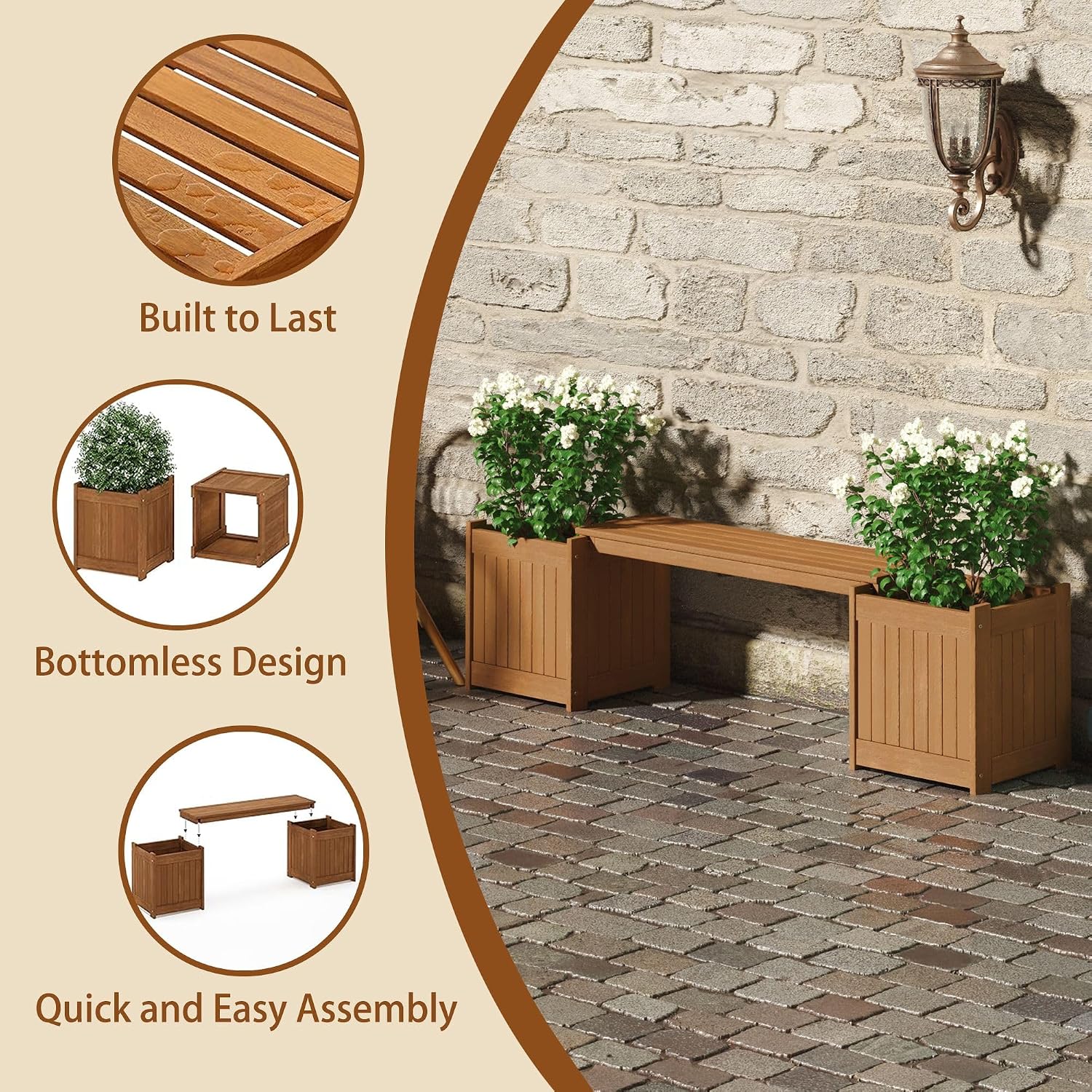 Wood Planter Stand With Bench