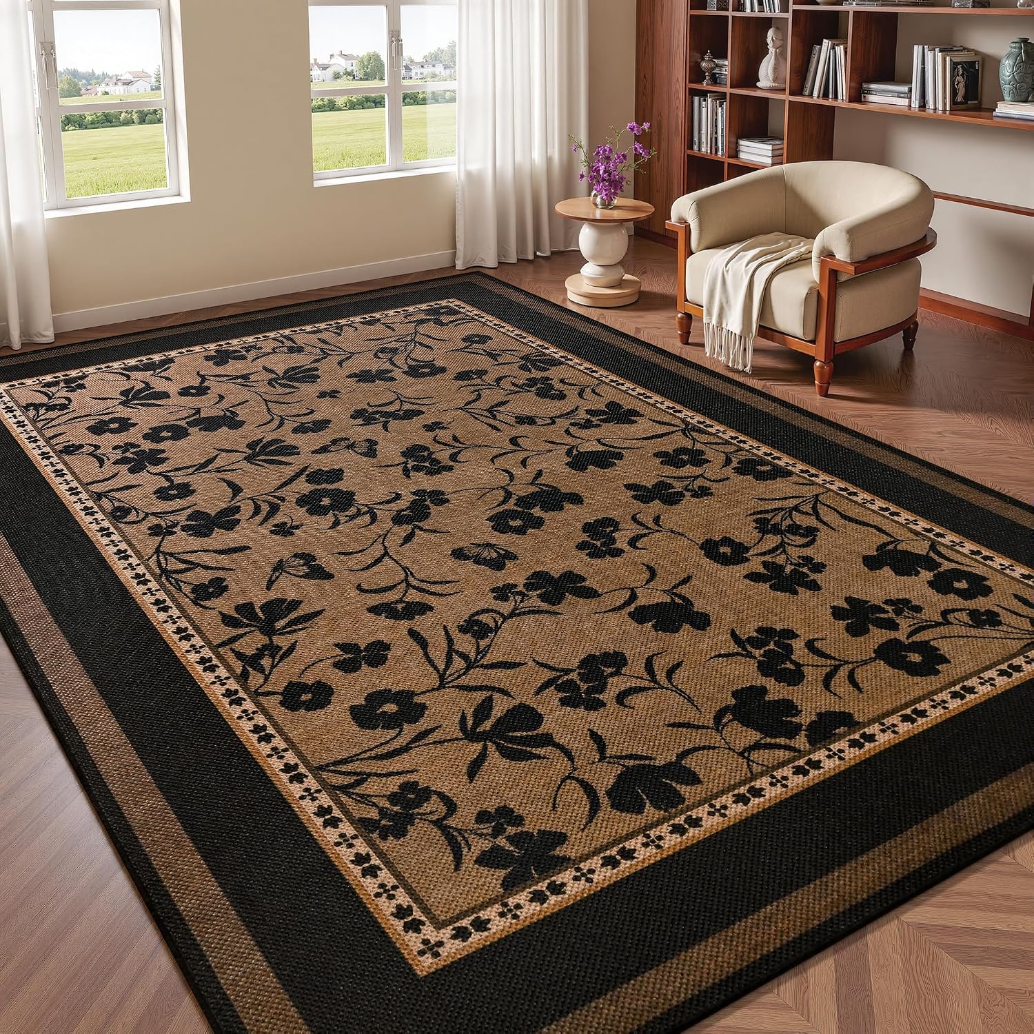 Bohemian Floral Jute Outdoor Rug
