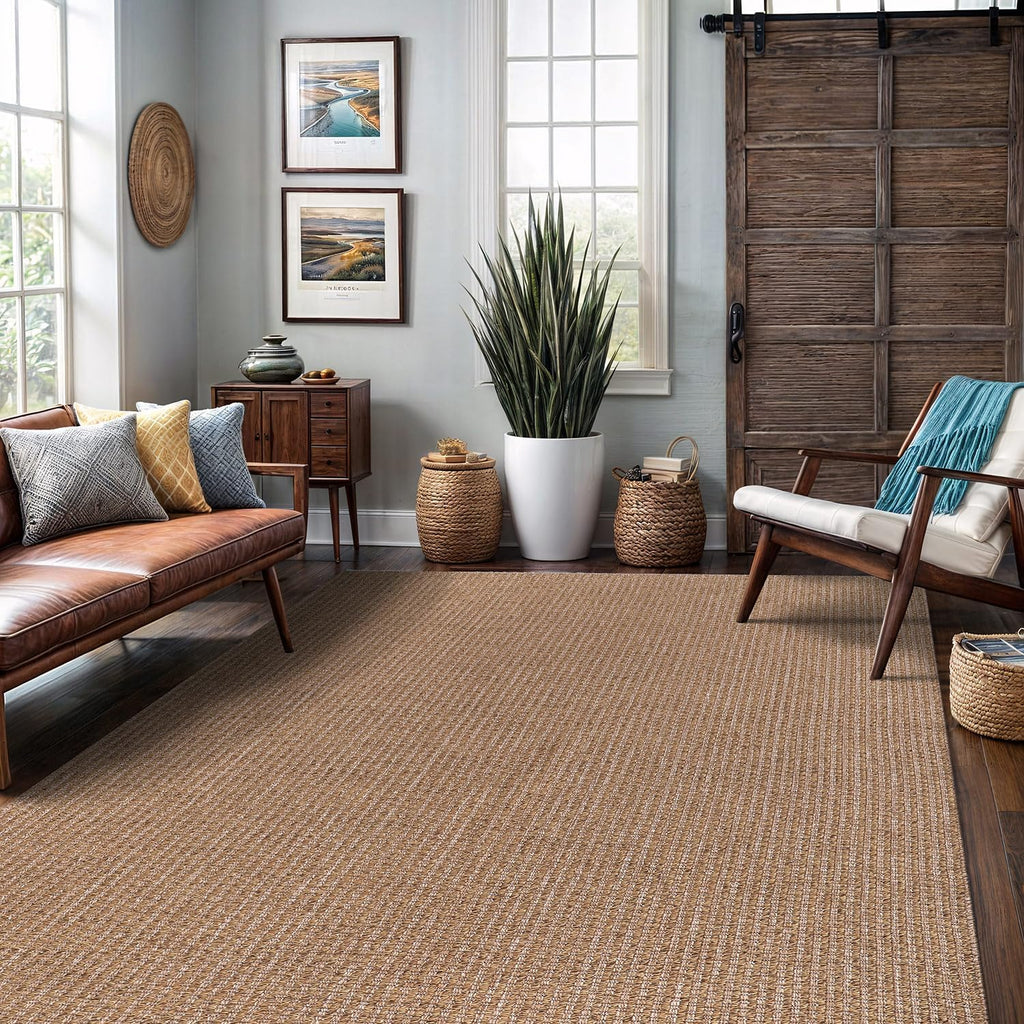 Solid Natural Woven Jute Area Rug