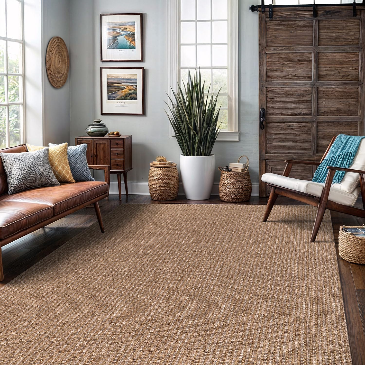 Solid Natural Woven Jute Area Rug