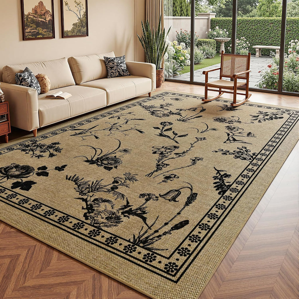 Beige Botanical Jute Outdoor Rug