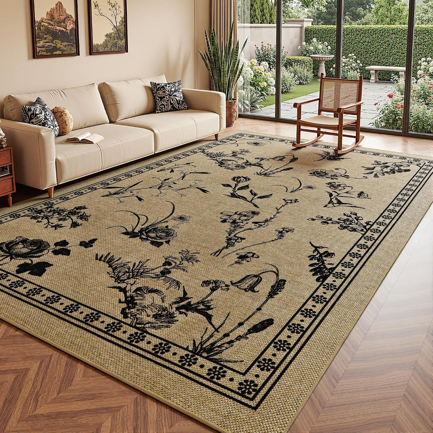 Beige Botanical Jute Outdoor Rug