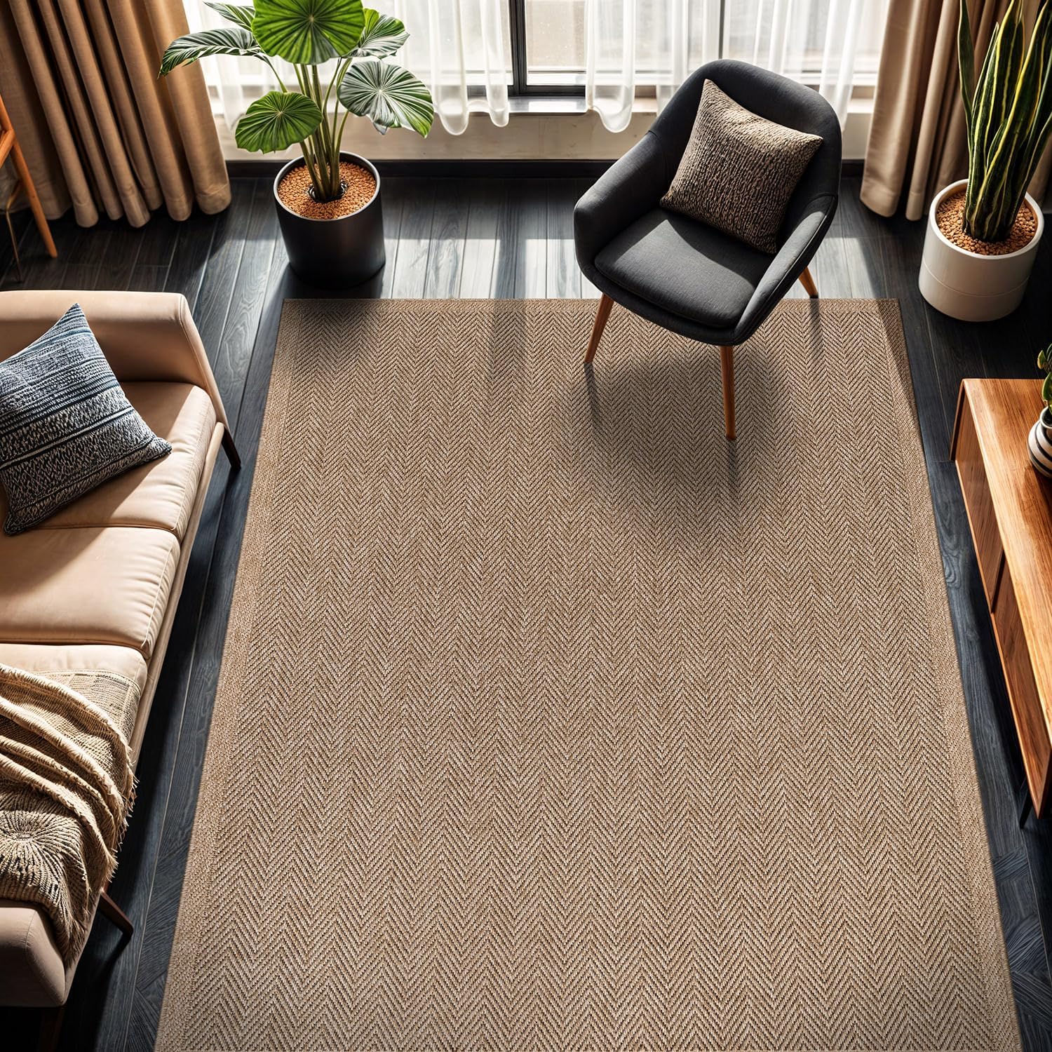 Herringbone Boho Jute Area Rug