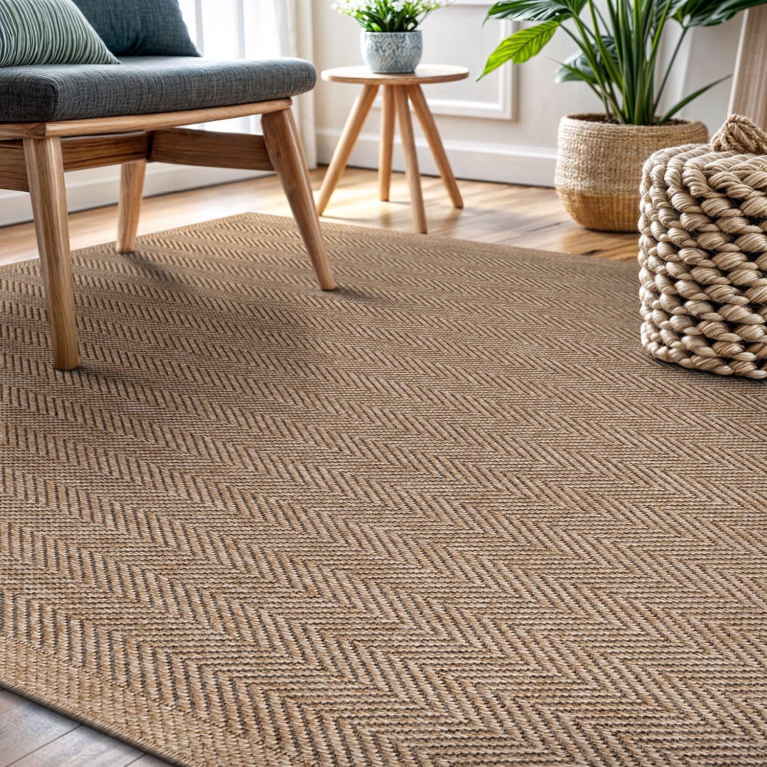 Herringbone Boho Jute Area Rug