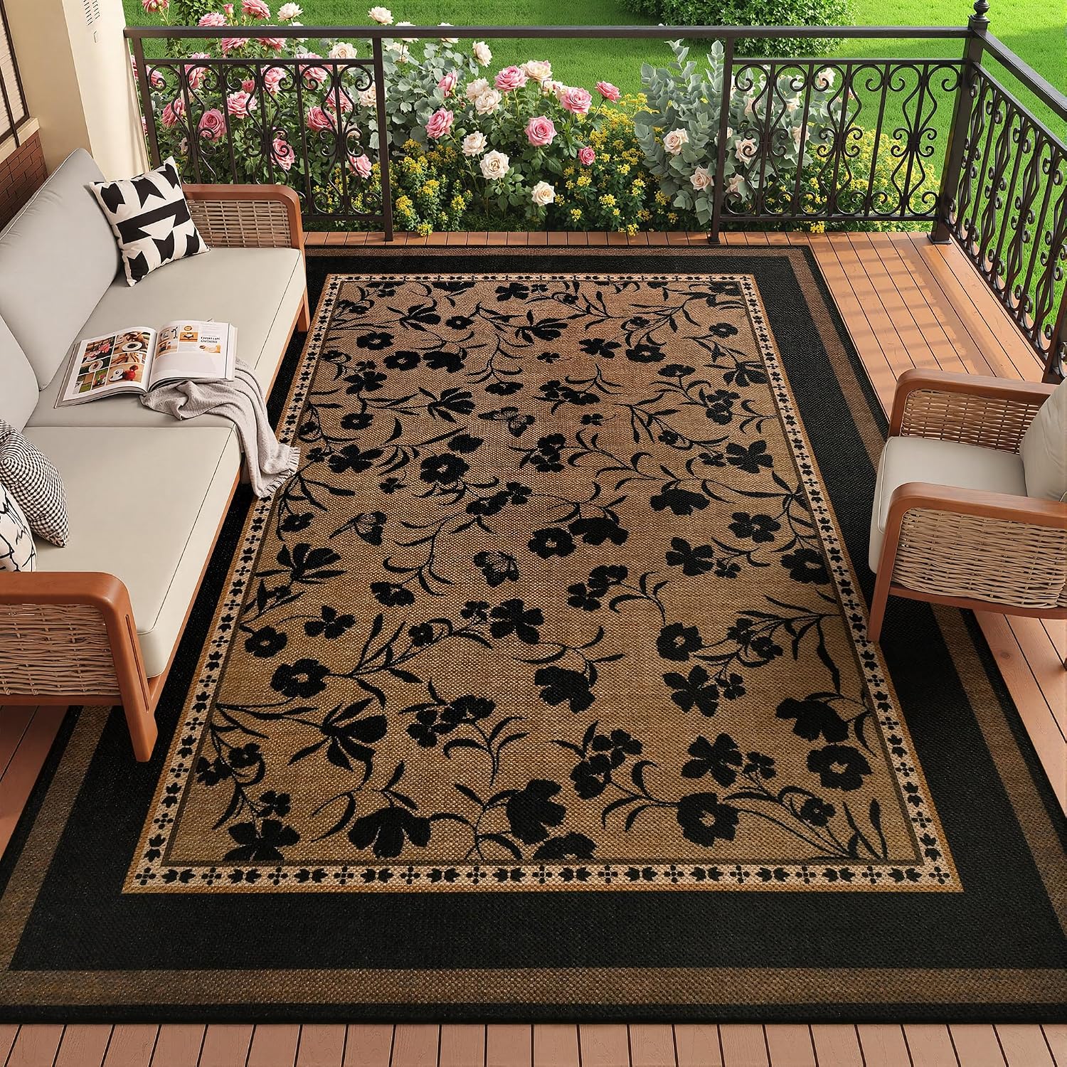 Bohemian Floral Jute Outdoor Rug