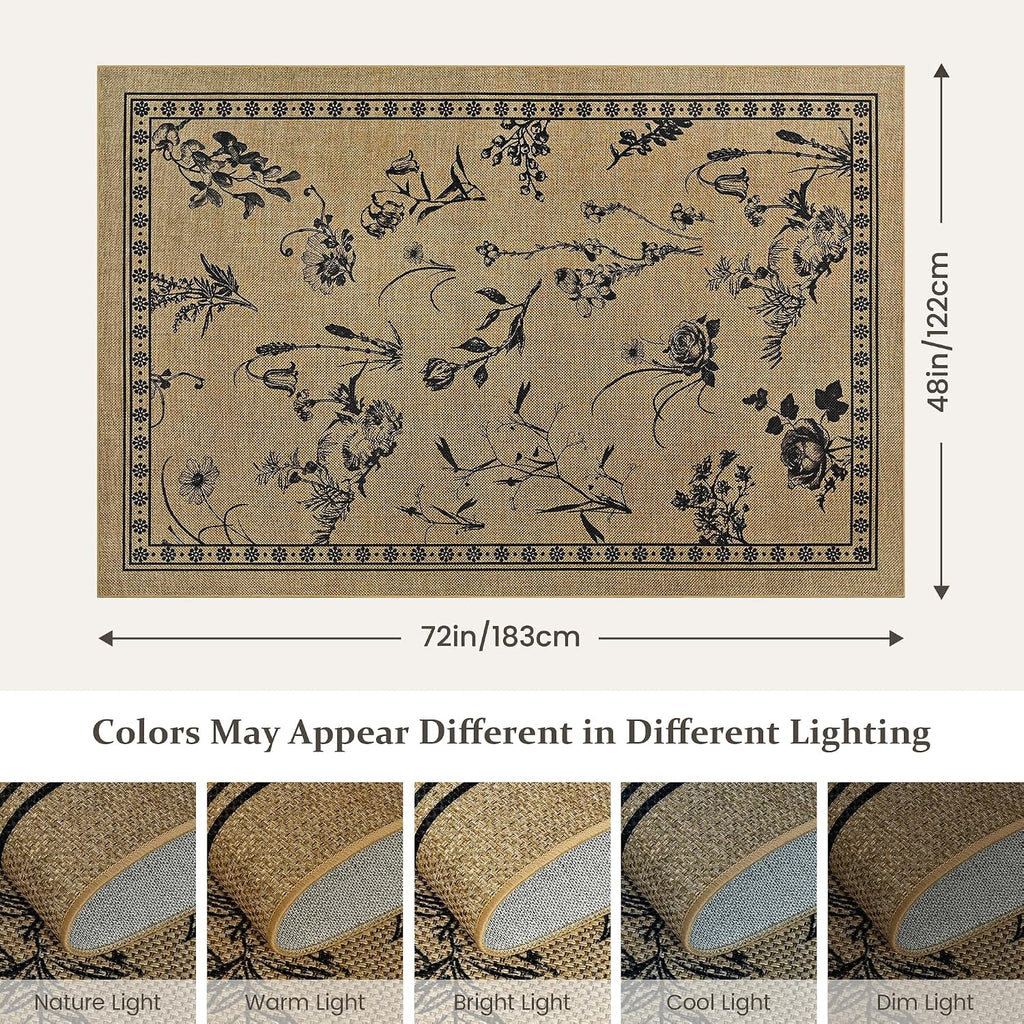 Beige Botanical Jute Outdoor Rug