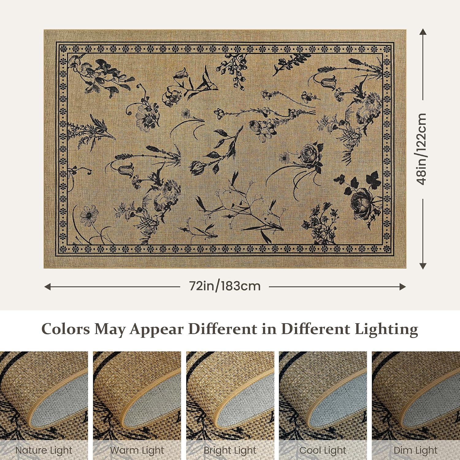 Beige Botanical Jute Outdoor Rug