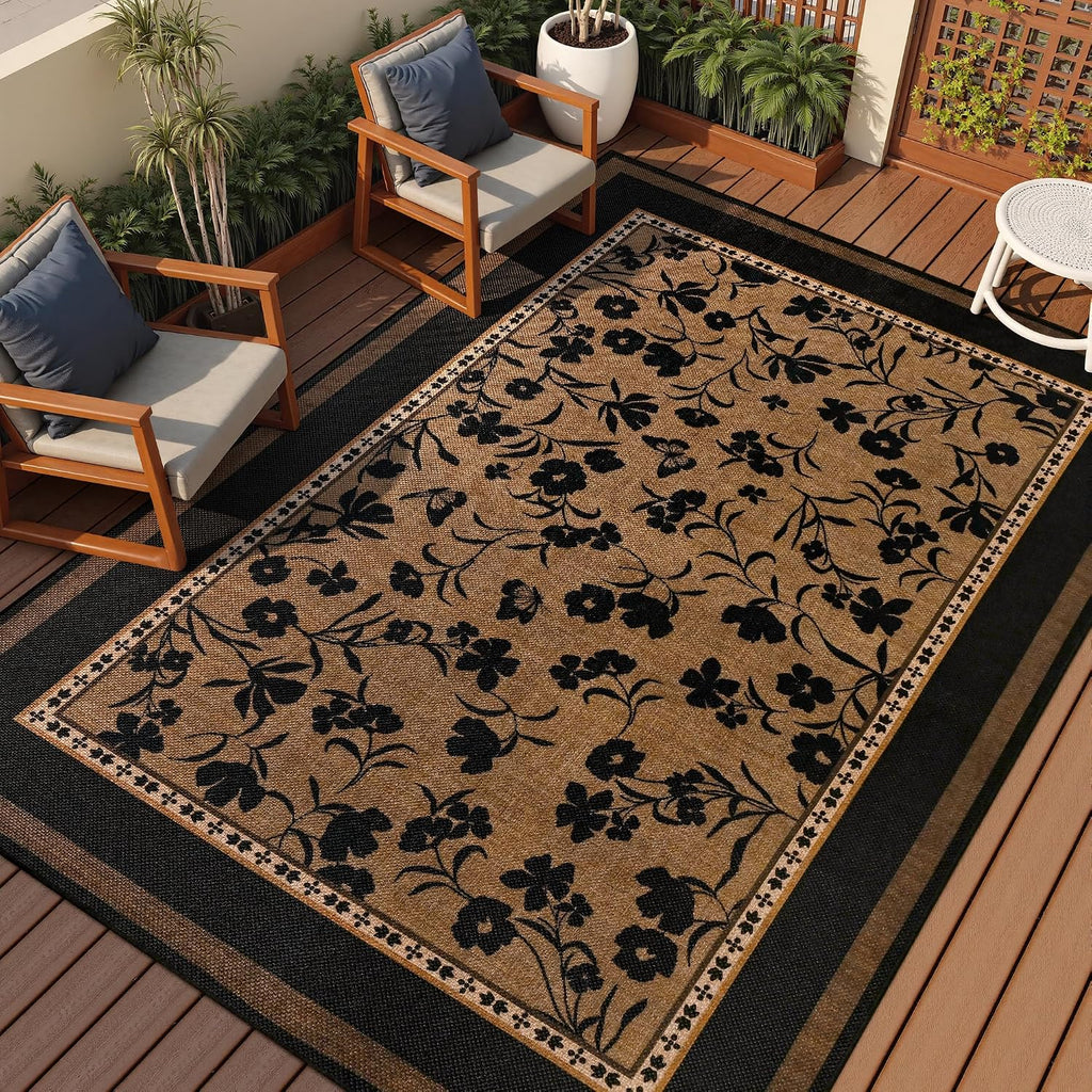 Bohemian Floral Jute Outdoor Rug
