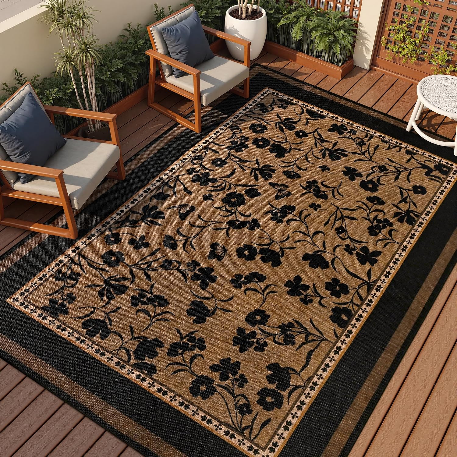Bohemian Floral Jute Outdoor Rug