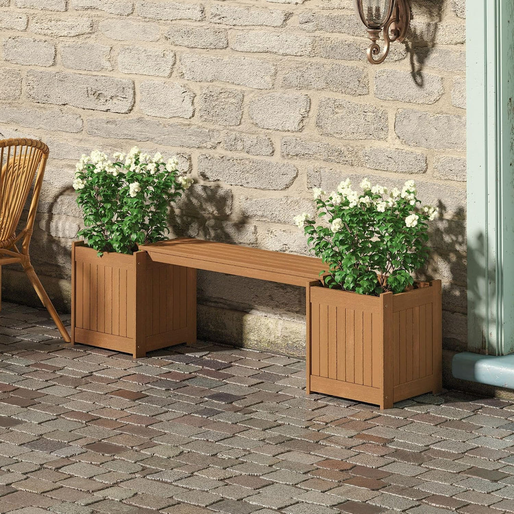 Wood Planter Stand With Bench