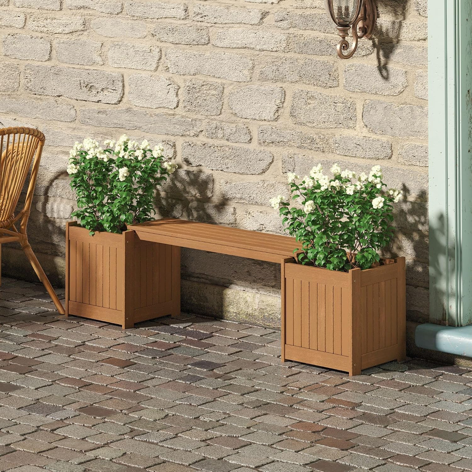 Wood Planter Stand With Bench