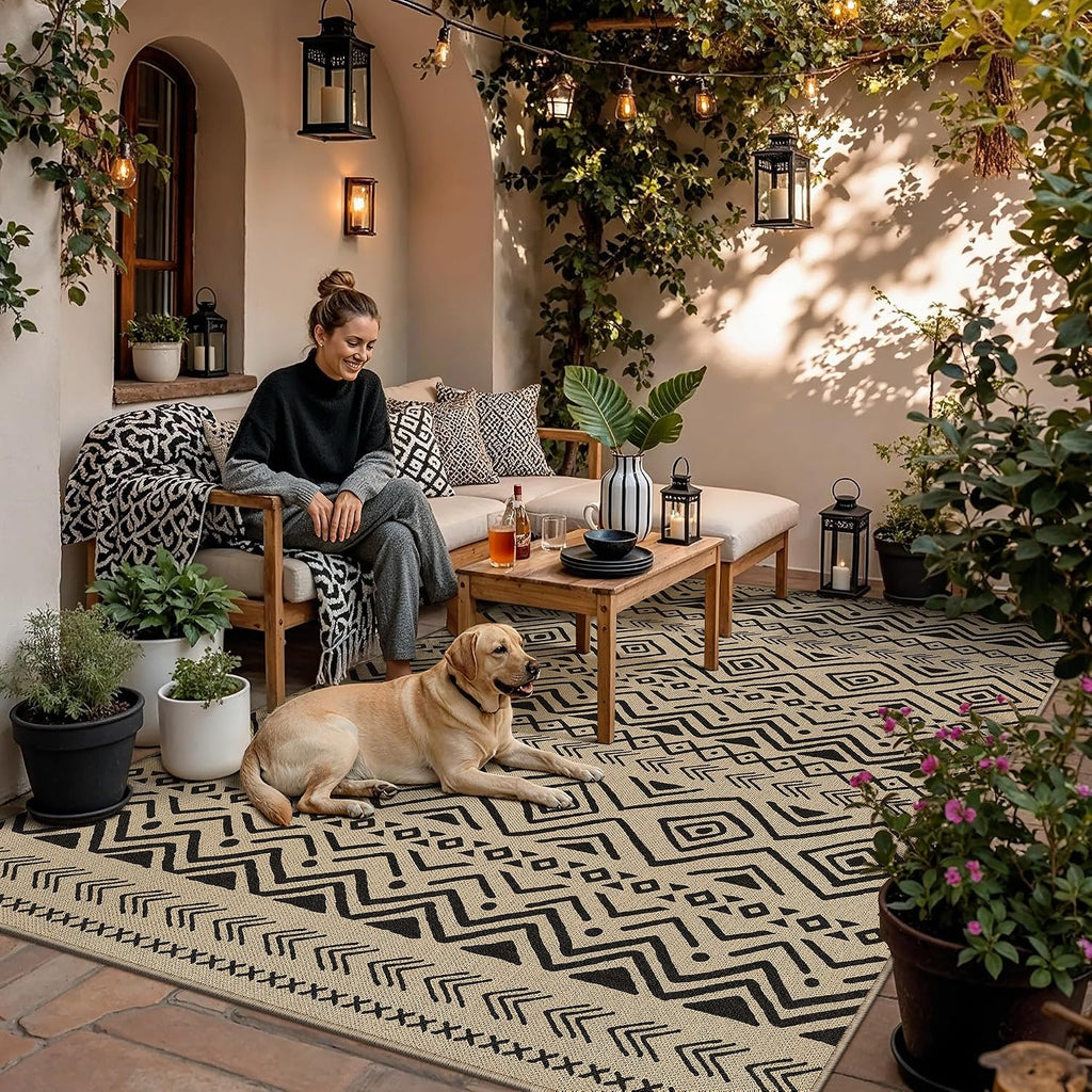 Boho Black Jute Outdoor Rug