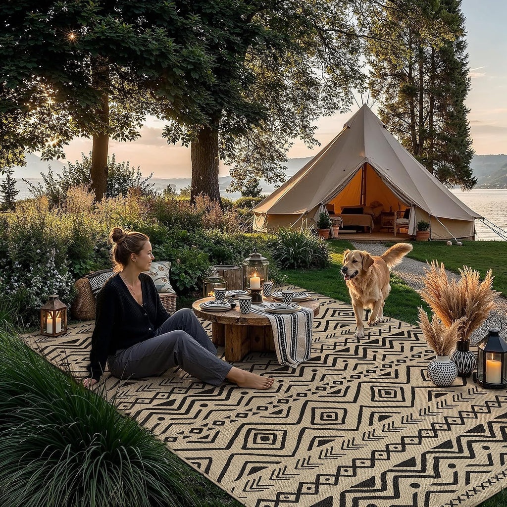 Boho Black Jute Outdoor Rug